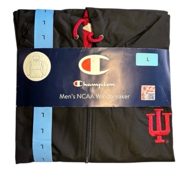Champion Other - CHAMPION Men’s NCAA Quarter Zip Hooded Windbreaker Indiana U Hoosiers Black/Red